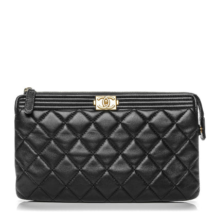 Chanel Lambskin Quilted Small Zipped Boy Pouch Black 1 of 8