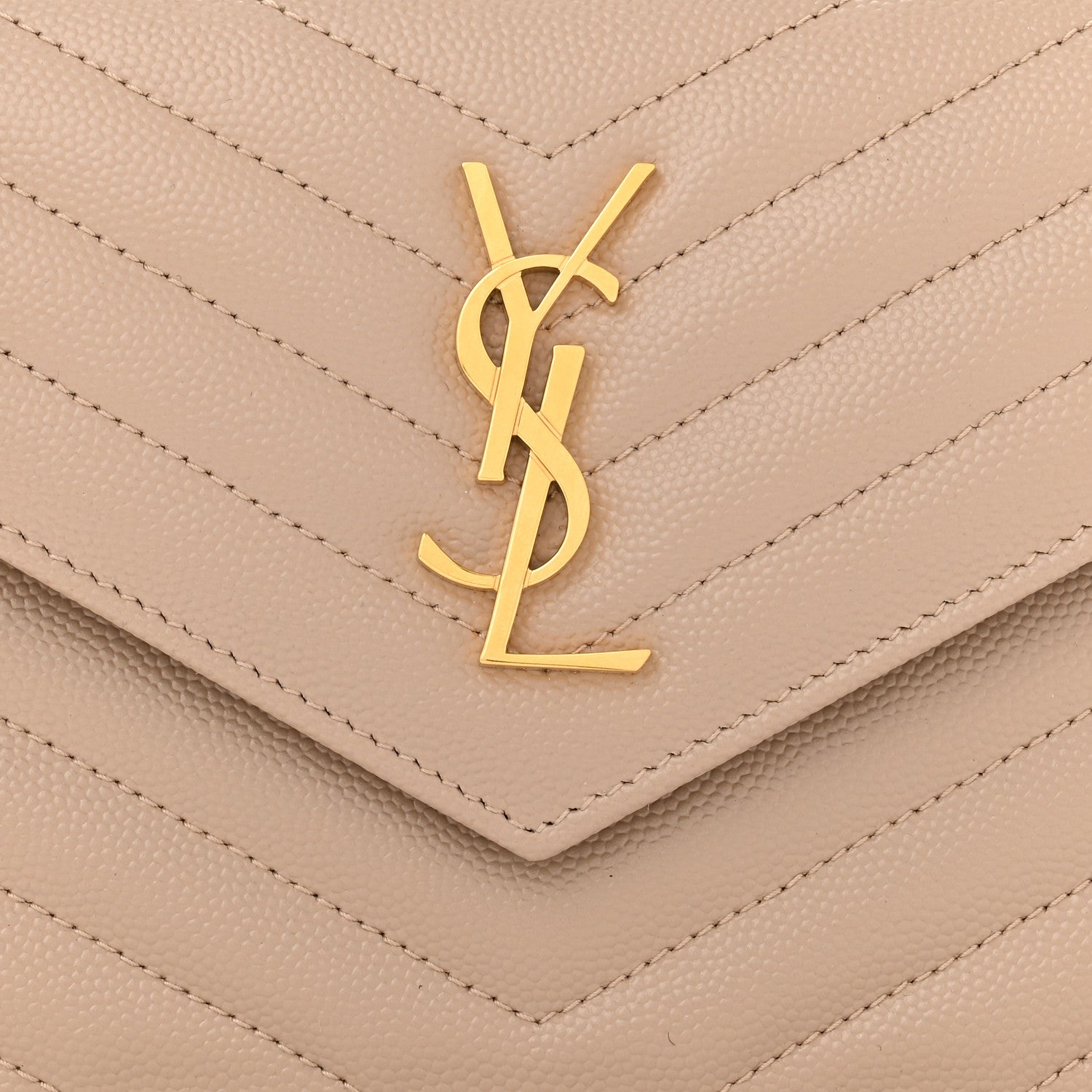 Saint Laurent Grain De Poudre Matelasse Chevron Monogram Envelope Chain Wallet Dark Beige 8 of 12