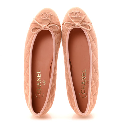 Chanel Suede Quilted Cap Toe CC Ballerina Flats 37 Light Orange 2 of 10