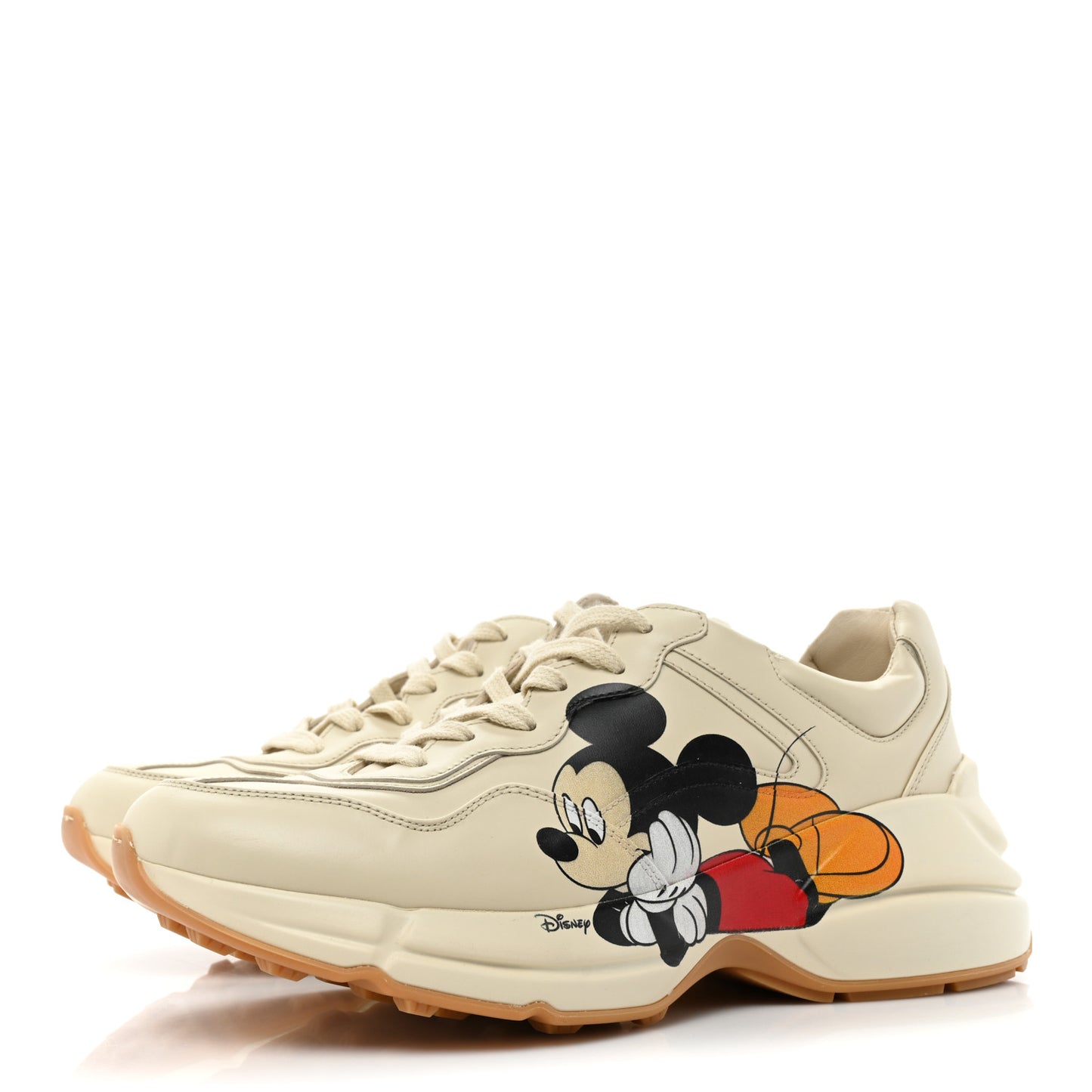 X DISNEY Calfskin Mickey Mouse Womens Rhyton Sneakers 38.5 Ivory