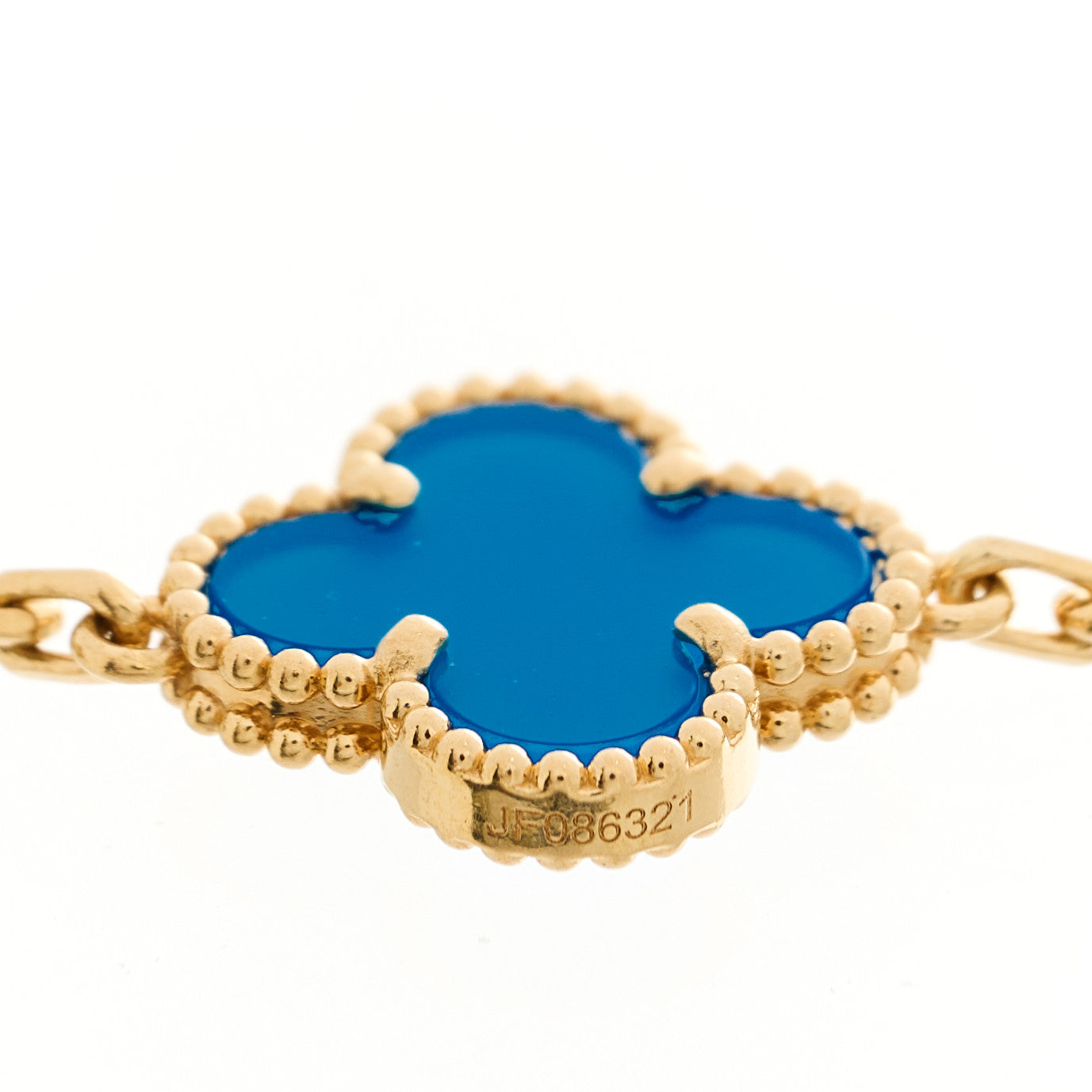 18K Yellow Gold Blue Agate 5 Motifs Vintage Alhambra Bracelet