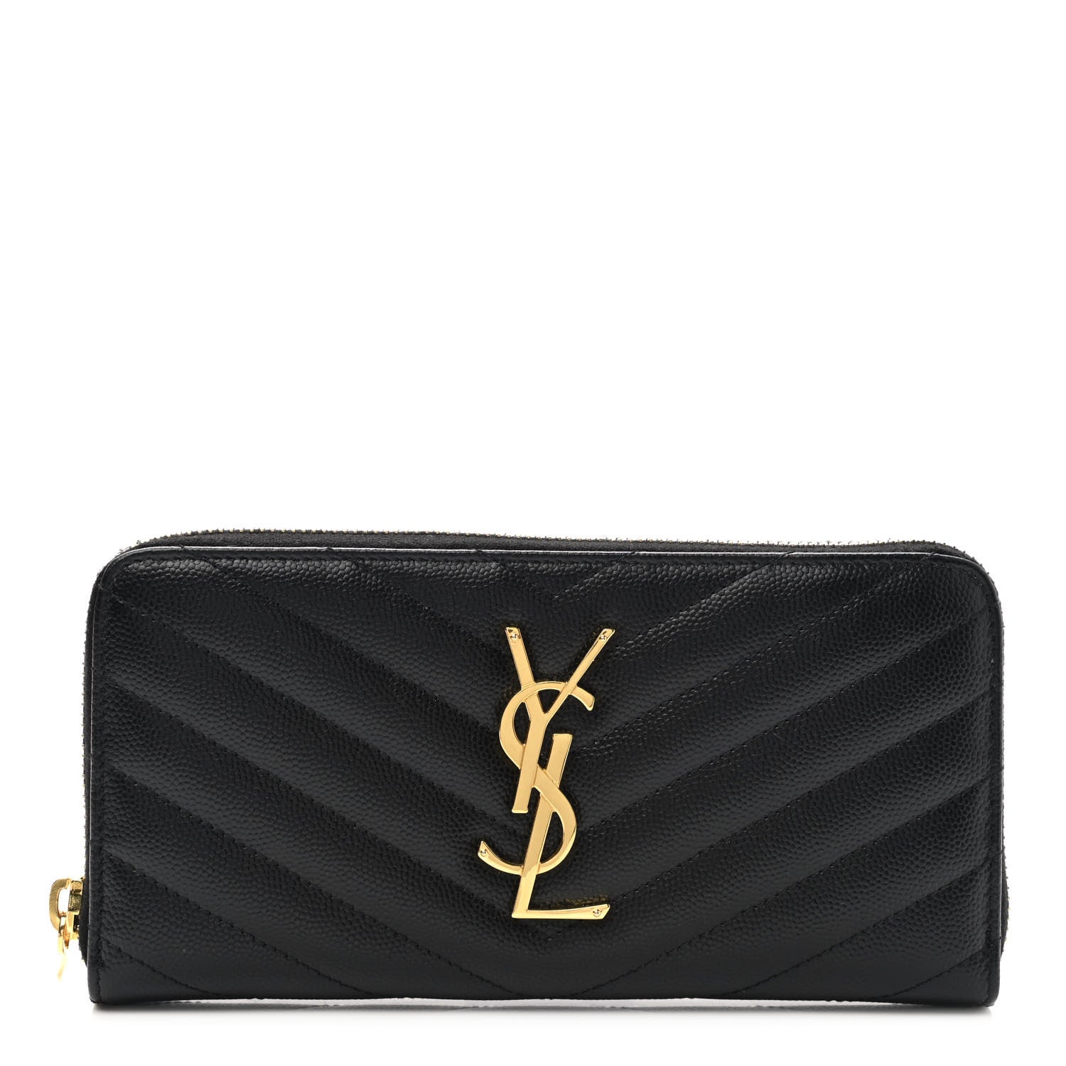 Saint Laurent Grain De Poudre Matelasse Chevron Monogram Zip Around Wallet Black 1 of 8