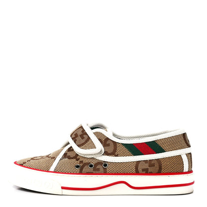 Gucci Monogram Jumbo GG Web Womens 1977 Tennis Velcro Strap Sneakers 35 Camel Ebony Mystic White 1 of 7