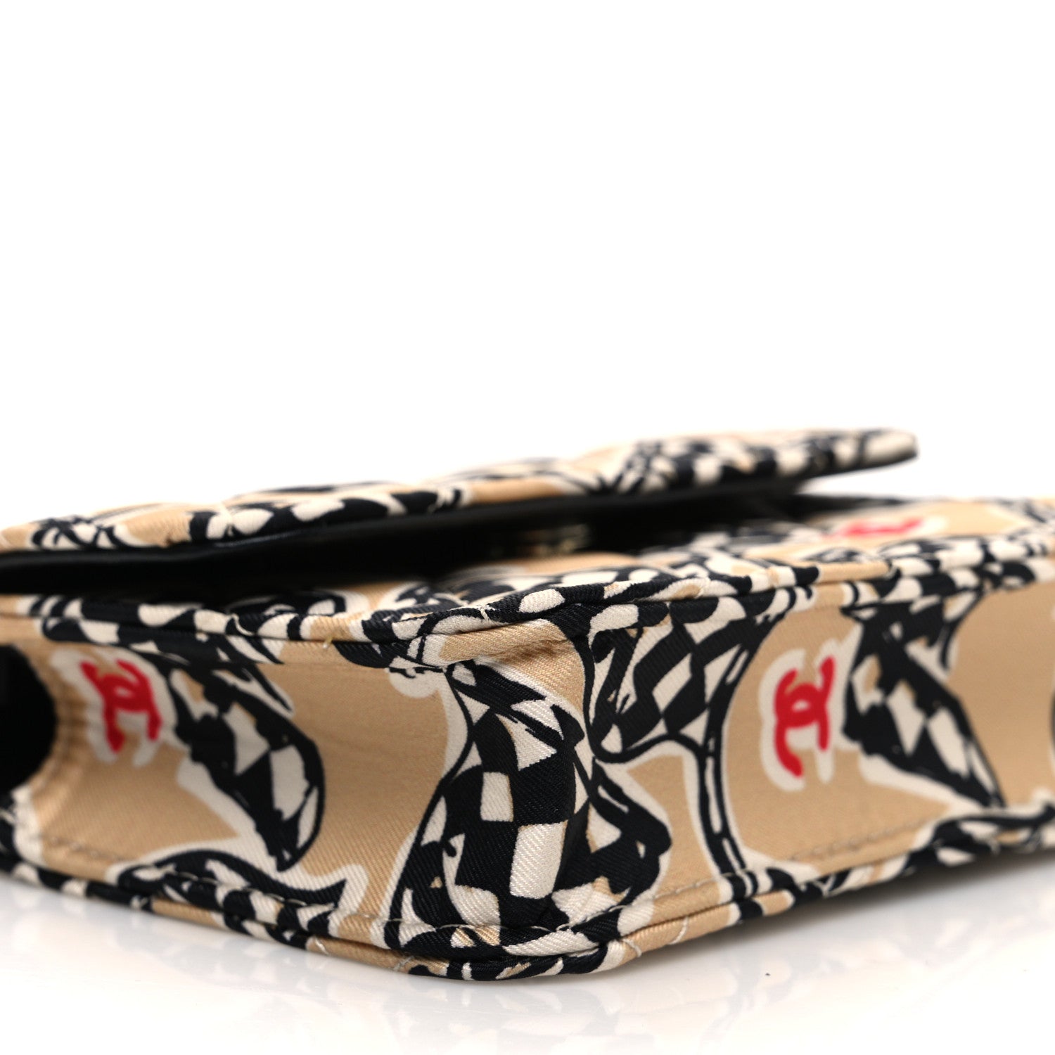 Chanel Canvas Check Flag Printed CC Clutch With Chain Beige Multicolor 10 of 12