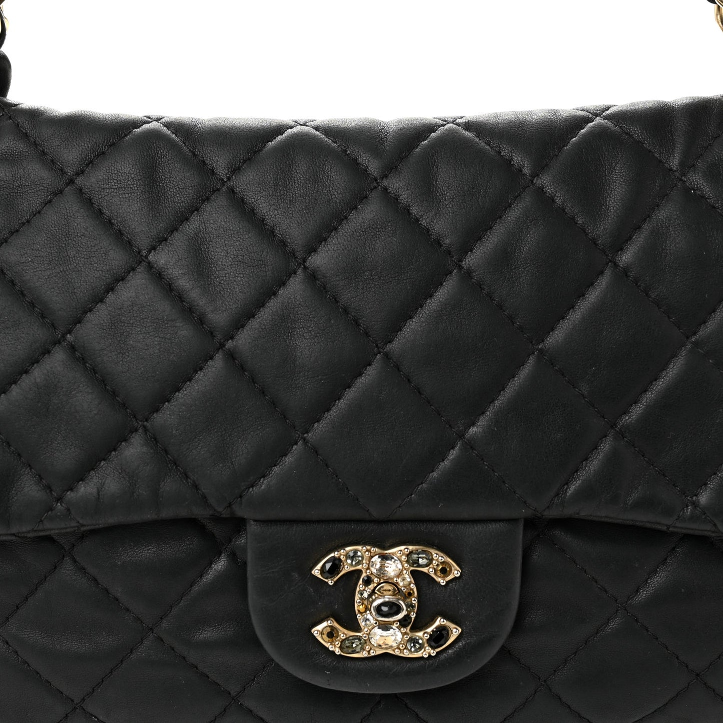 Lambskin Quilted Medium Precious Jewel Single Flap Black