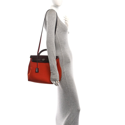 Hermes Military Toile Vache Hunter Tri-Color Herbag Zip Retourne 31 PM Rouge H Cuirve Orange Mecano 2 of 11