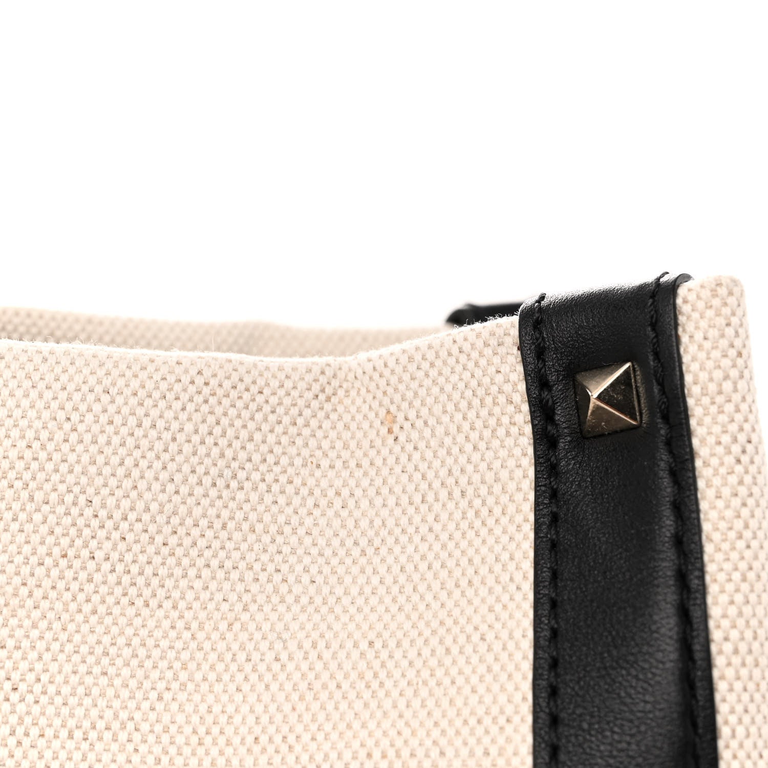 Valentino Garavani Canvas Calfskin VLTN Print Small Rockstud Tote Naturale Black 10 of 11