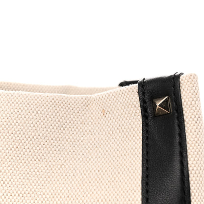 Valentino Garavani Canvas Calfskin VLTN Print Small Rockstud Tote Naturale Black 10 of 11