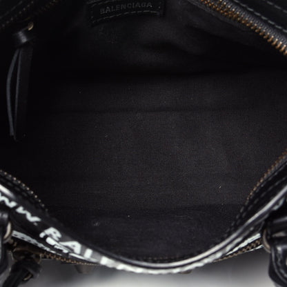 Balenciaga Calfskin Crocodile Embossed Graffiti Classic Hardware Mini City Black White 6 of 10