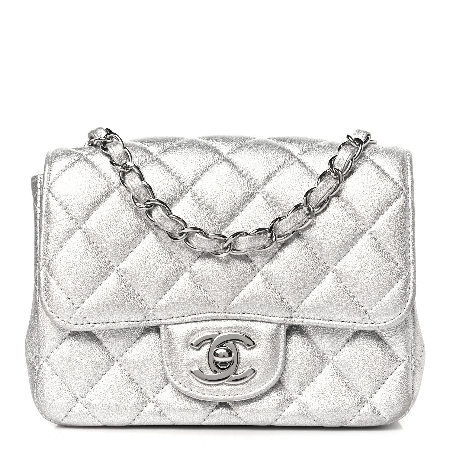 Chanel Metallic Lambskin Quilted Mini Square Flap Silver 1 of 11