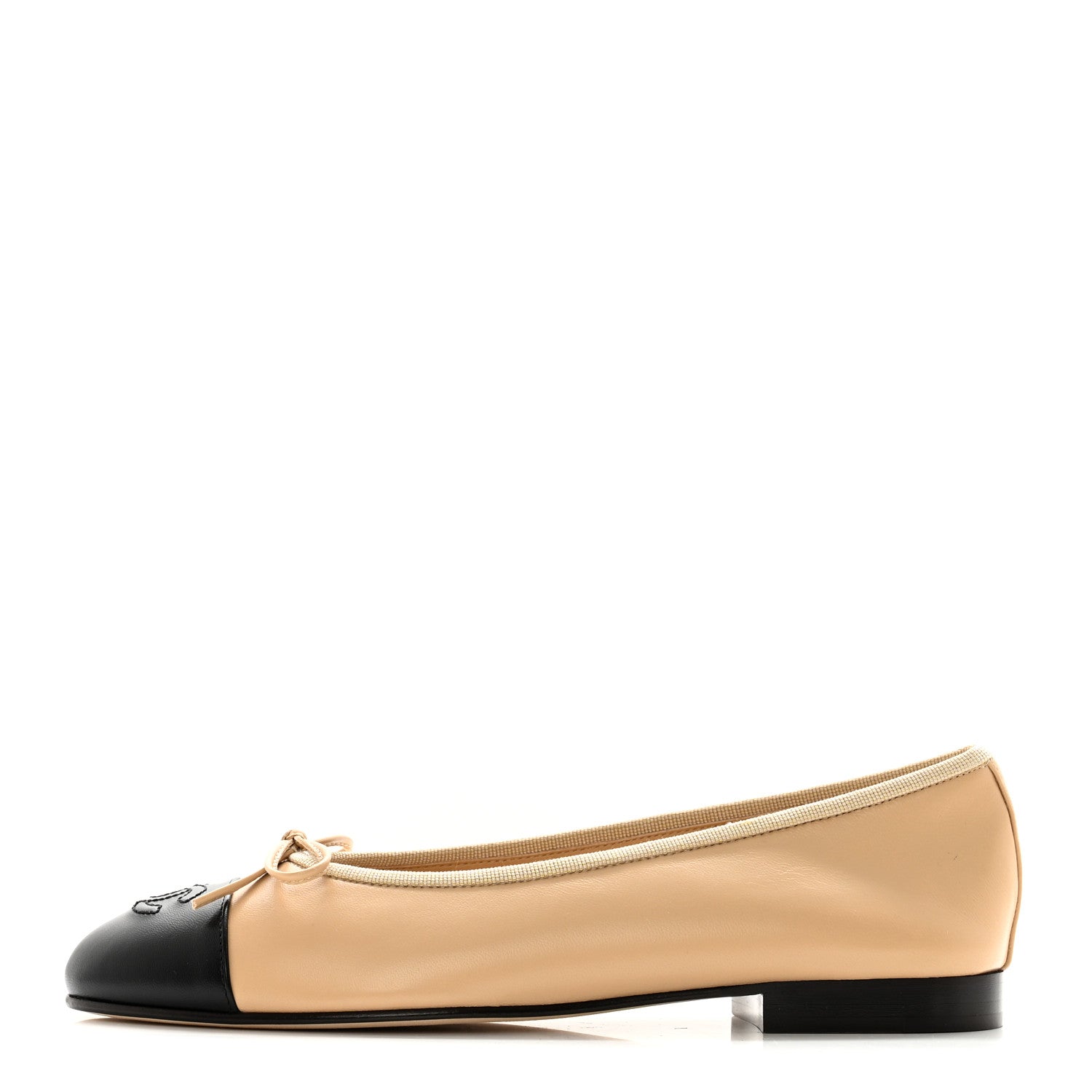 Chanel Lambskin Cap Toe CC Ballerina Flats 37.5 Beige Black 1 of 12