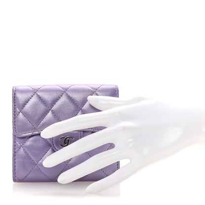 Chanel Metallic Lambskin Quilted Compact Flap Wallet Light Purple 2 of 9