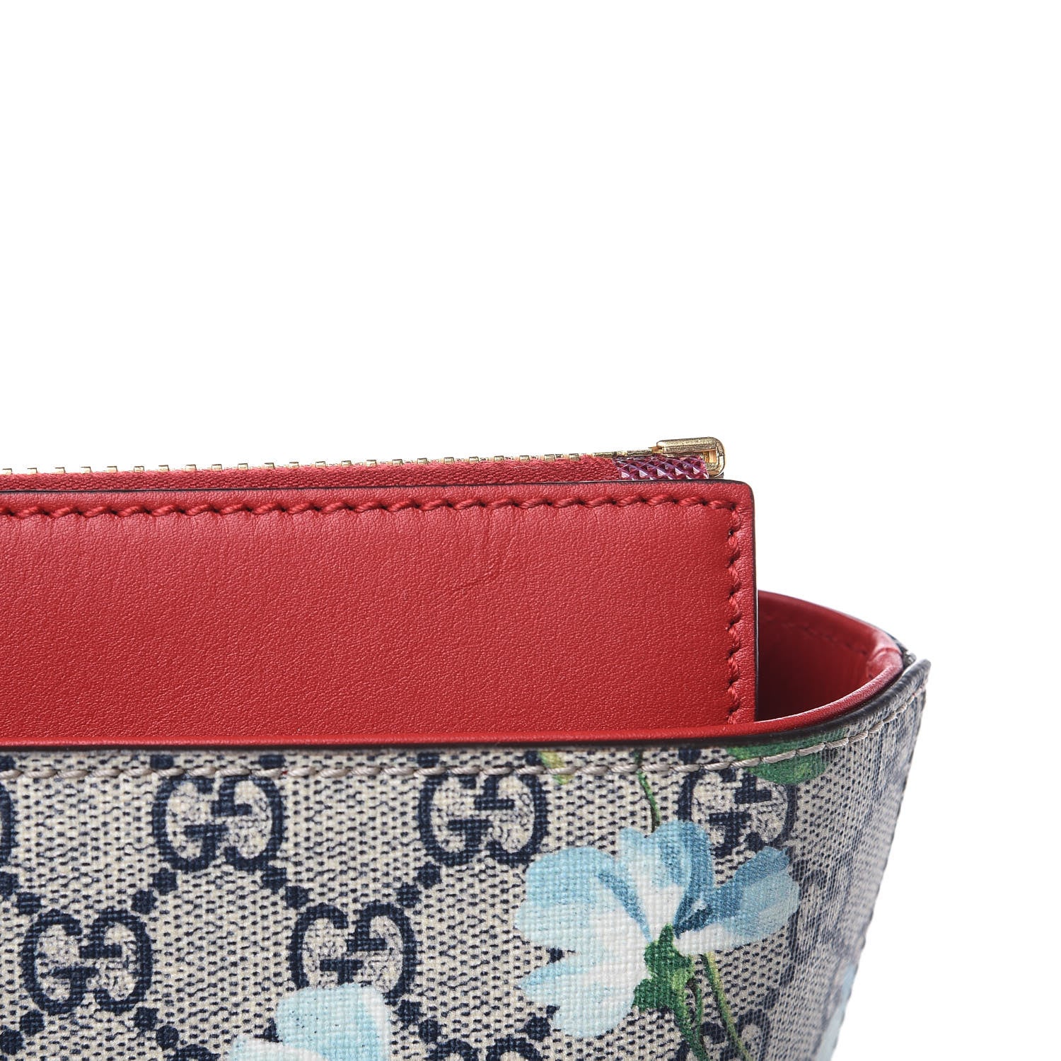 Gucci GG Supreme Monogram Blooms Medium Zippered Bucket Tote Beige Blue Navy Hibiscus Red 8 of 10