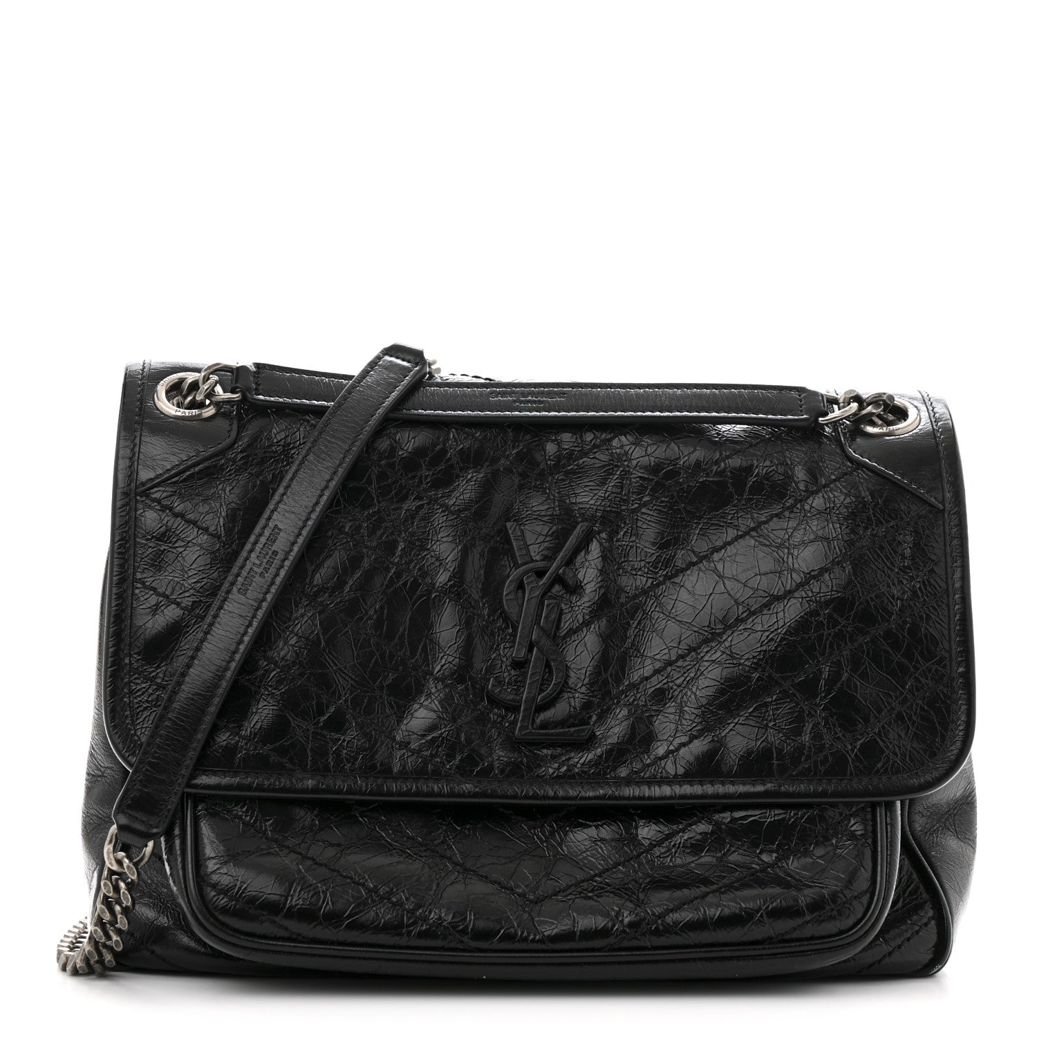 Saint Laurent Crinkled Calfskin Matelasse Monogram Medium Niki Chain Satchel Black 1 of 13