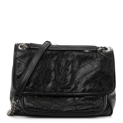 Saint Laurent Crinkled Calfskin Matelasse Monogram Medium Niki Chain Satchel Black 1 of 13