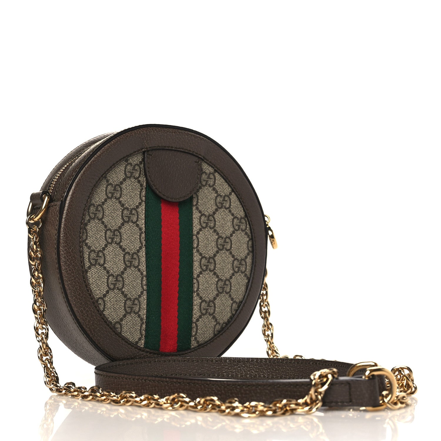 Gucci GG Supreme Monogram Web Mini Ophidia Round Shoulder Bag Brown 3 of 9