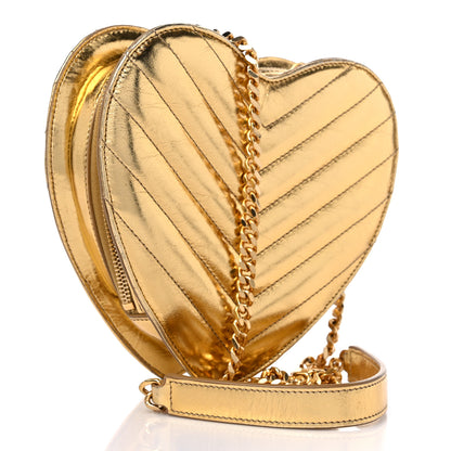 Saint Laurent Metallic Calfskin Matelasse Chevron Monogram Small Love Heart Chain Bag Gold 3 of 11
