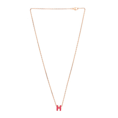 Hermes Lacquered Rose Gold Mini Pop H Pendant Necklace Rose Extreme 3 of 5