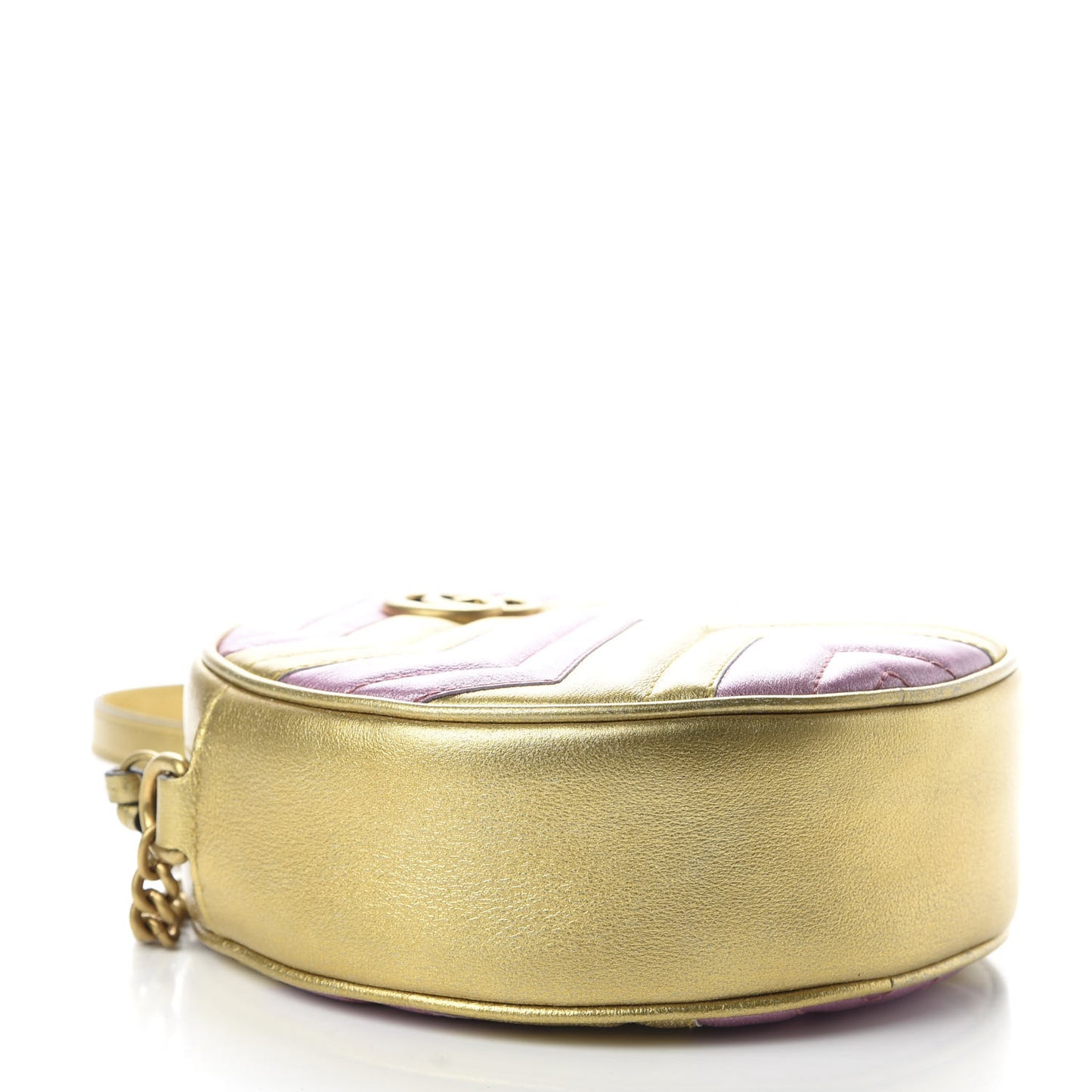 Metallic Calfskin Matelasse Mini GG Marmont Round Shoulder Bag Gold Pink