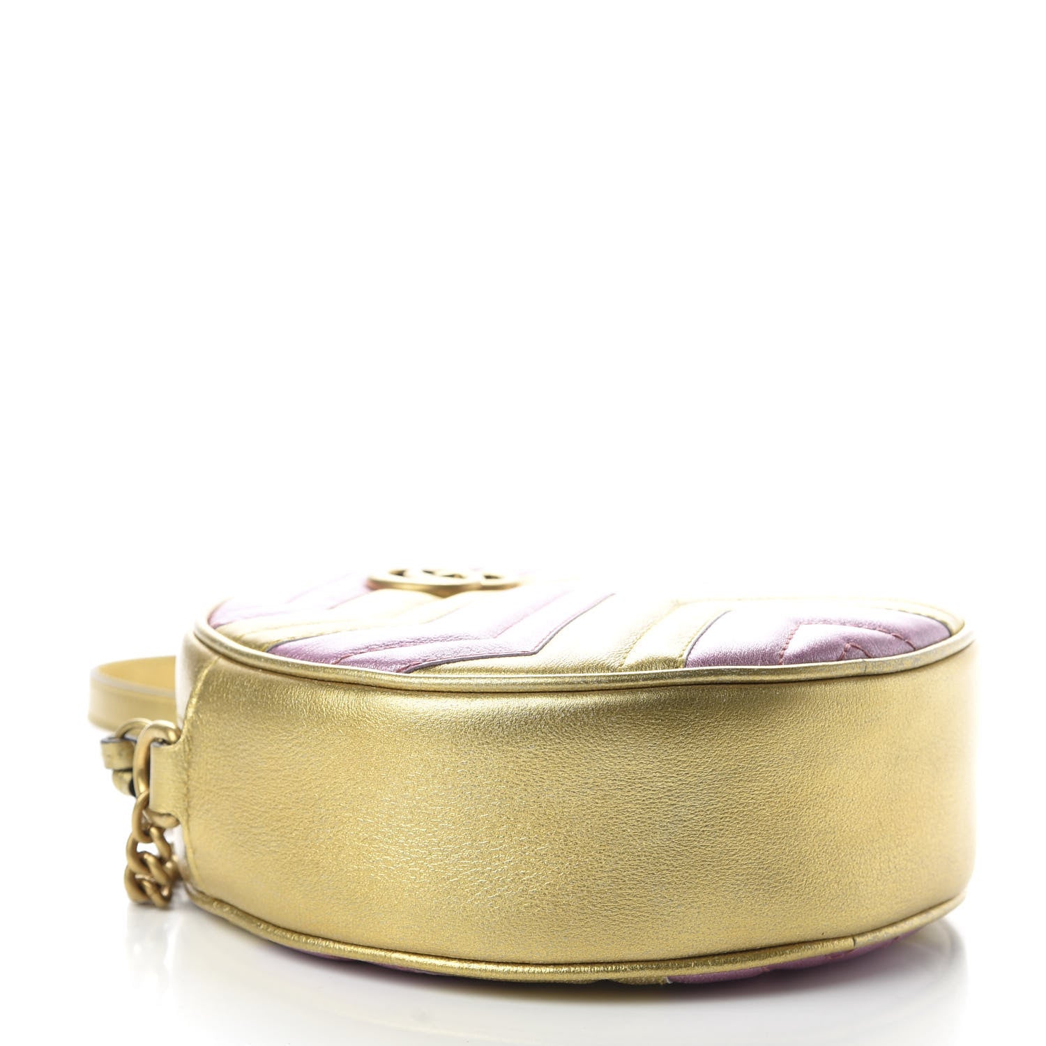 Gucci Metallic Calfskin Matelasse Mini GG Marmont Round Shoulder Bag Gold Pink 4 of 10