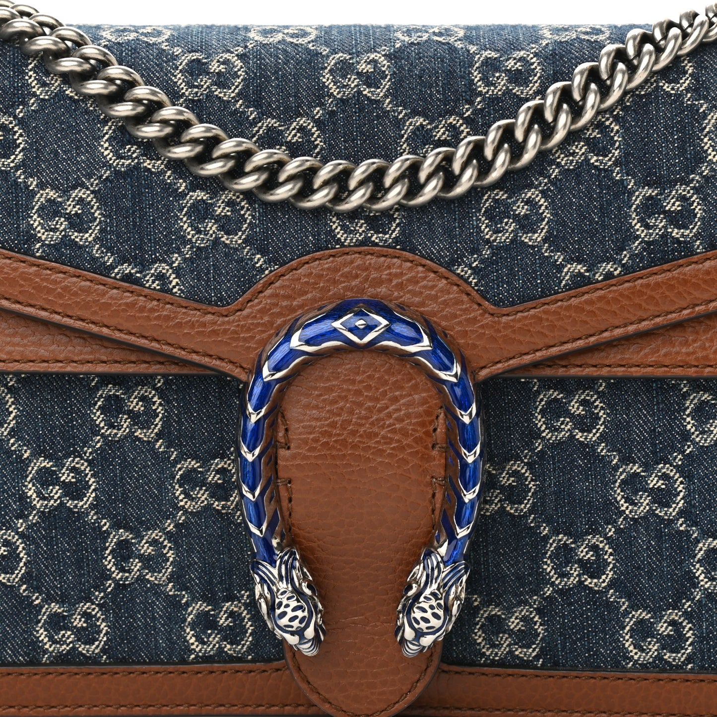 New Denim GG Monogram Dollar Calfskin Enamel Small Dionysus Shoulder Bag Blue Tea Cuir Epilog Electric Blue