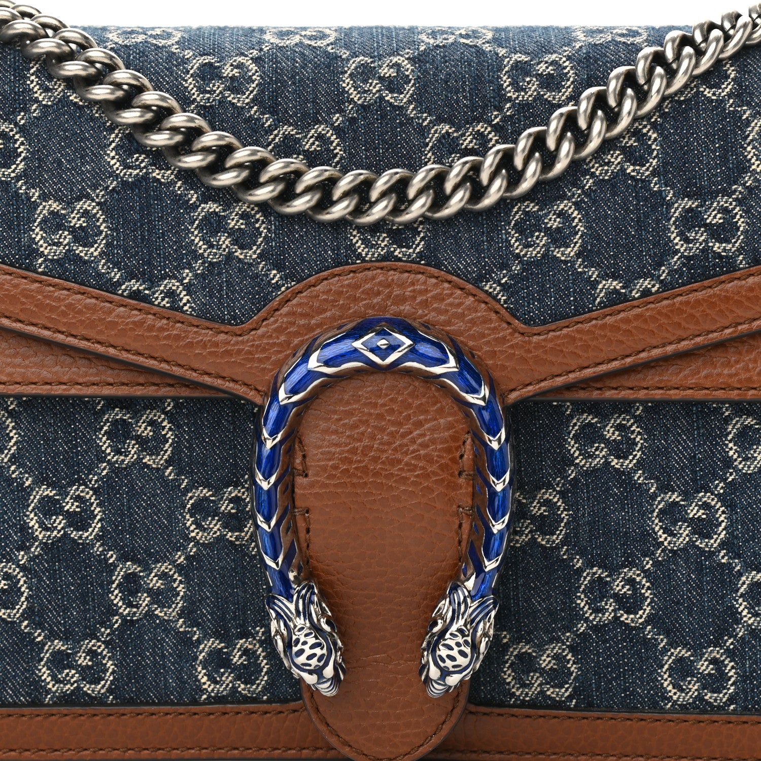 Gucci New Denim GG Monogram Dollar Calfskin Enamel Small Dionysus Shoulder Bag Blue Tea Cuir Epilog Electric Blue 8 of 10