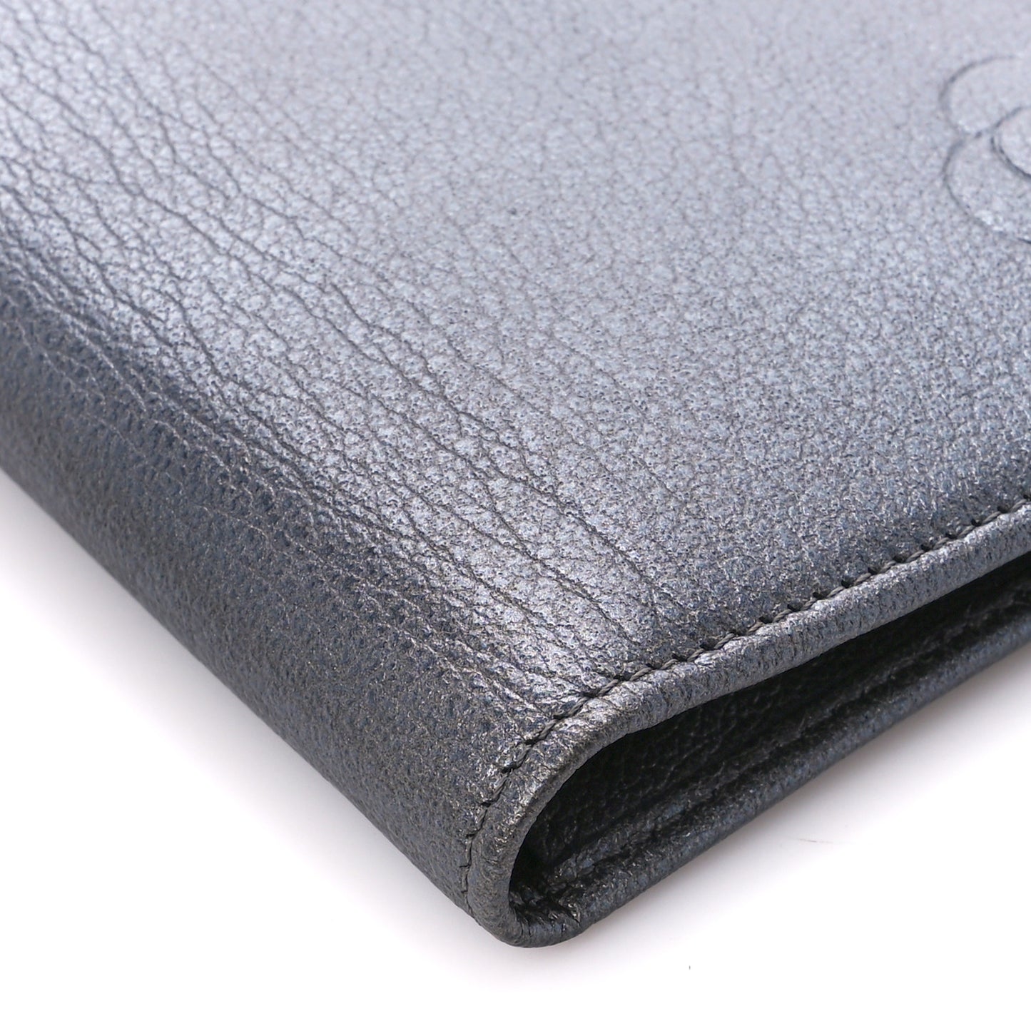 Metallic Goatskin Camellia Yen Wallet Navy