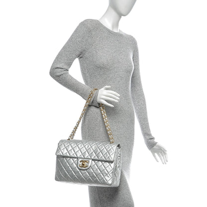 Chanel Metallic Lambskin Quilted Maxi Single Flap Silver 2 of 8