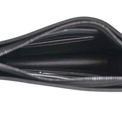 Christian Dior Calfskin Macrocannage Diamond Caro Zipped Pouch With Chain Black 6 of 13