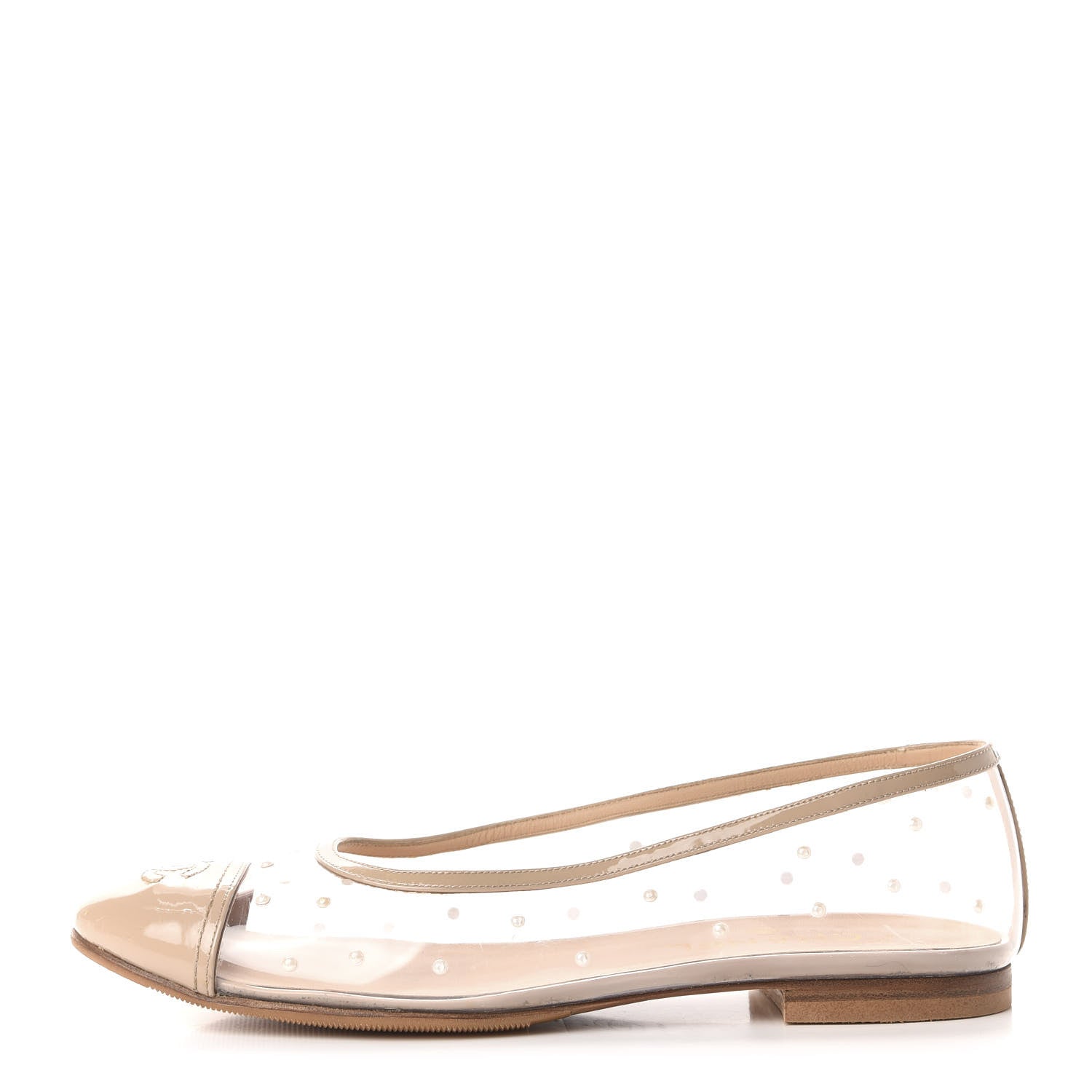 Chanel PVC Patent Calfskin Pearl Cap Toe Ballerina Flats 40.5 Transparent Nude 1 of 10