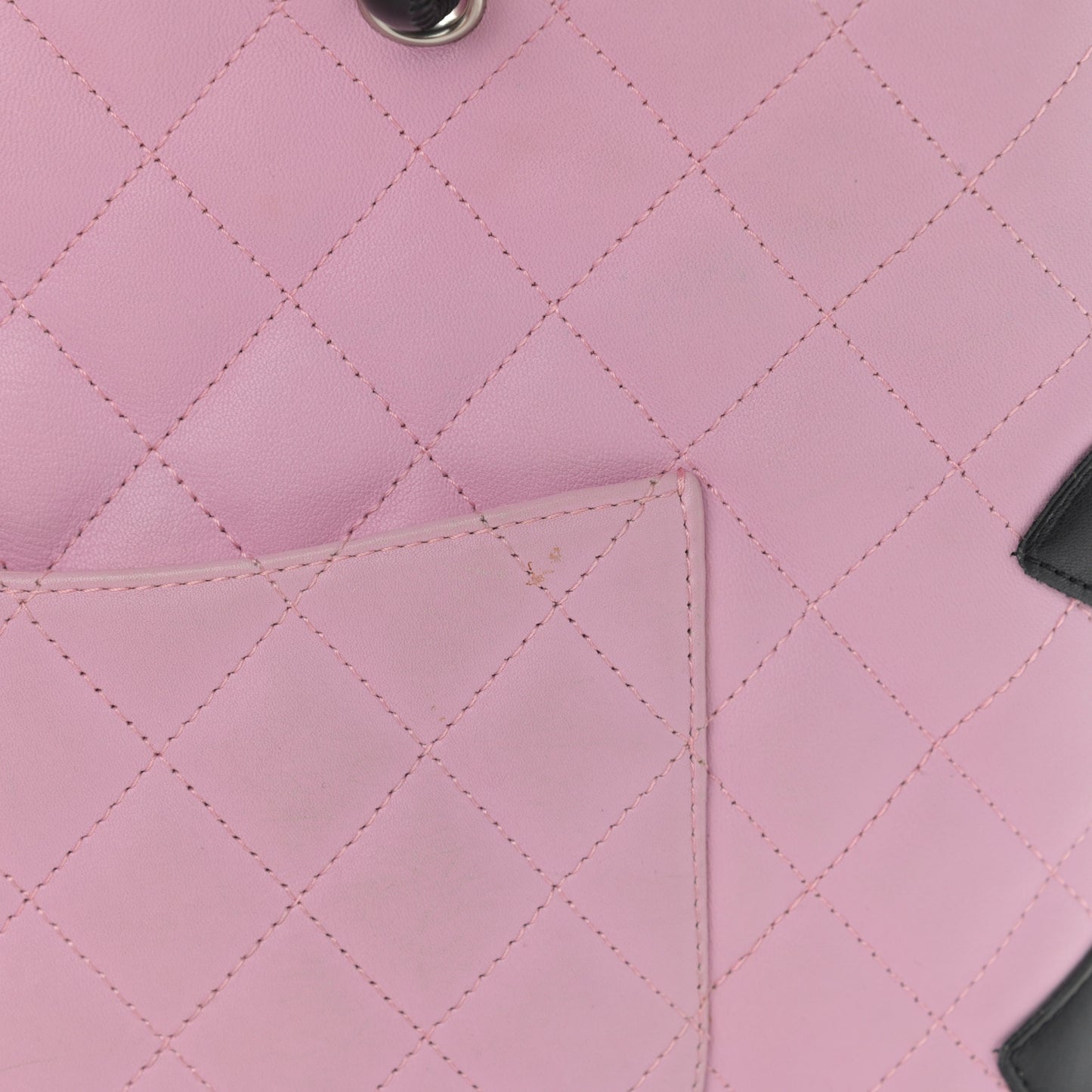 Calfskin Quilted Medium Cambon Tote Pink Black