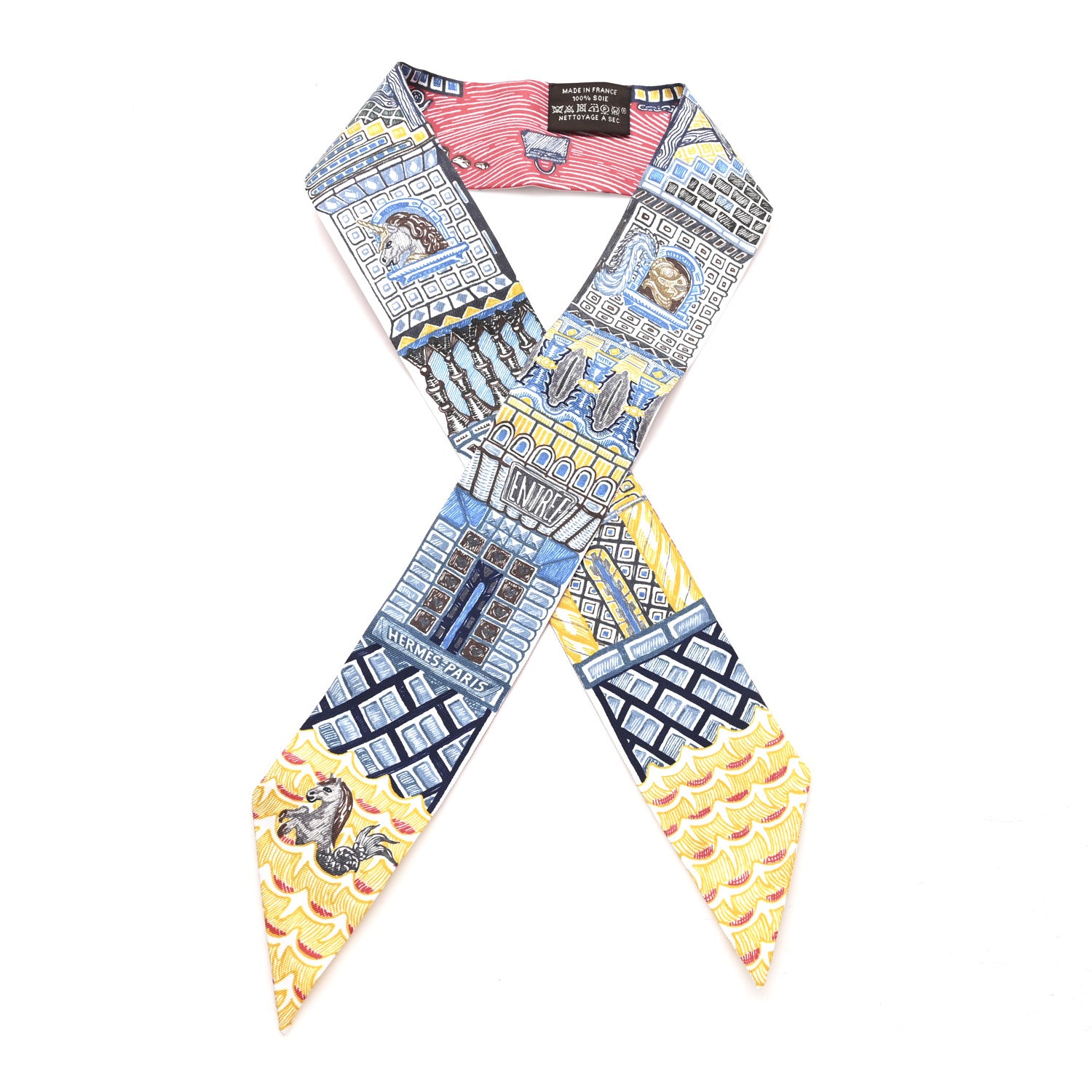 Hermes Silk Super Silk Quest Twilly Bleu Beige Dore Brun 1 of 3