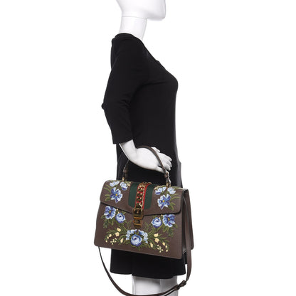 Gucci Calfskin Embroidered Medium Sylvie Top Handle Bag New Acero Multicolor 3 of 10