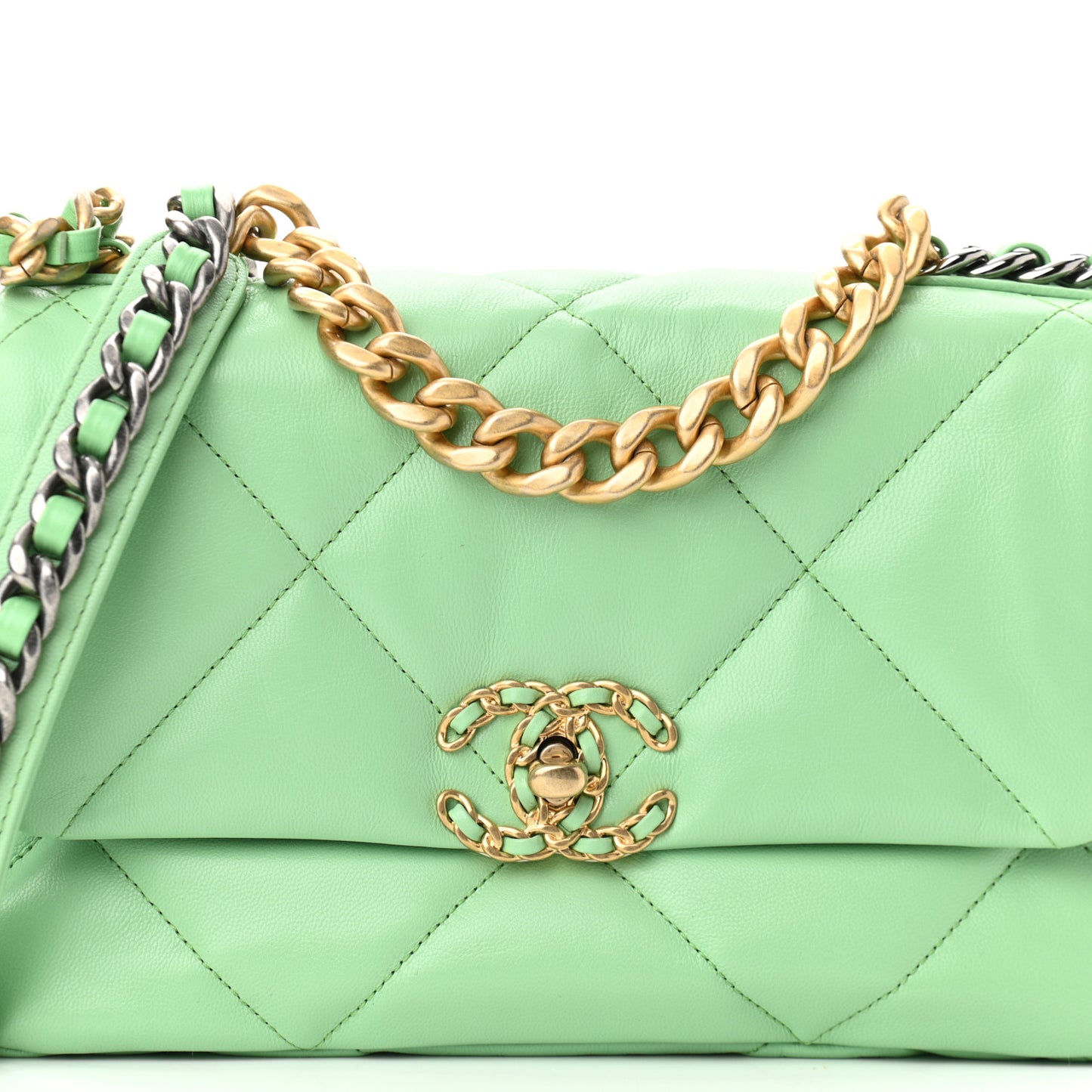 Goatskin Quilted Medium Chanel 19 Flap Light Green