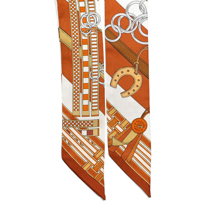 Hermes Silk Brides et Gris Twilly Caramel White Bronze 2 of 7