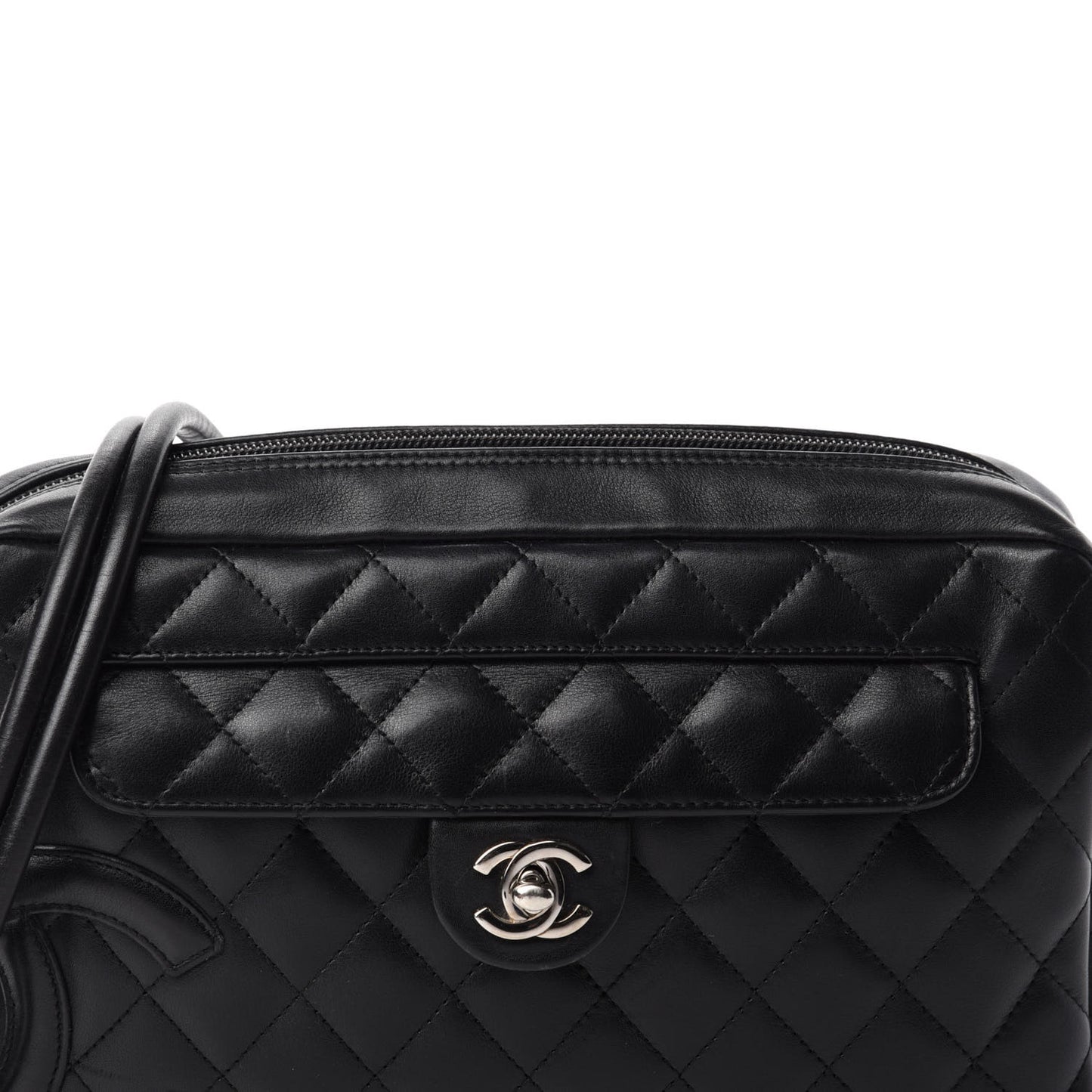 Calfskin Quilted Cambon Camera Case Black
