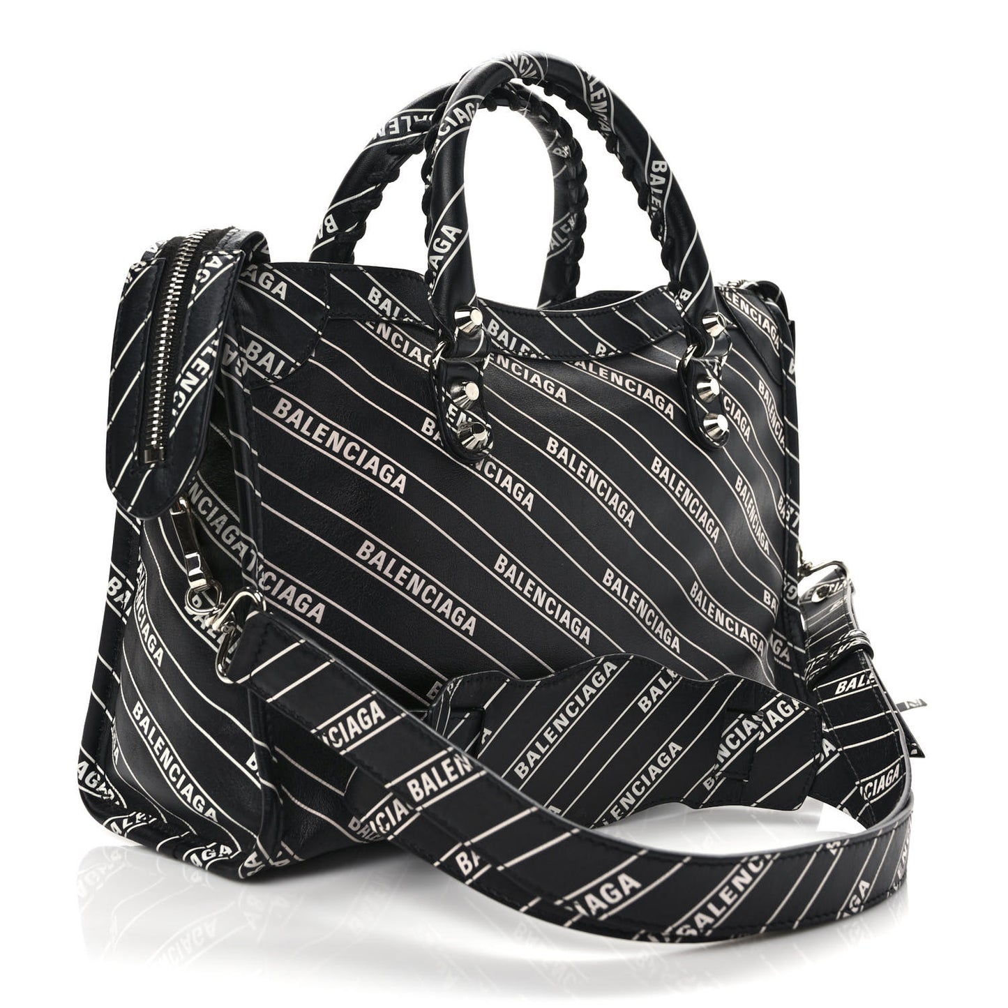 Veau Allover Logo Classic Silver Hardware S City Black White
