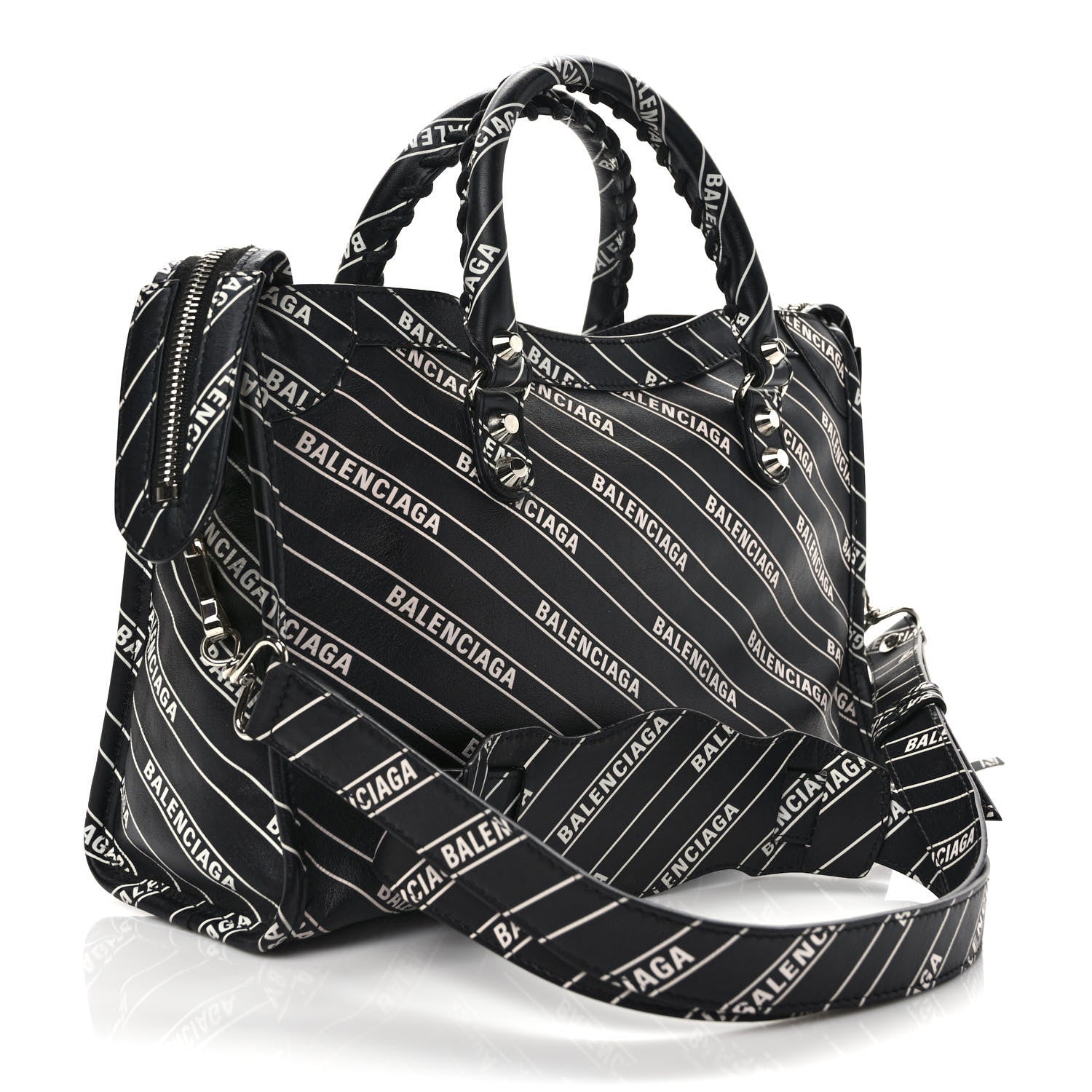 Balenciaga Veau Allover Logo Classic Silver Hardware S City Black White 3 of 13