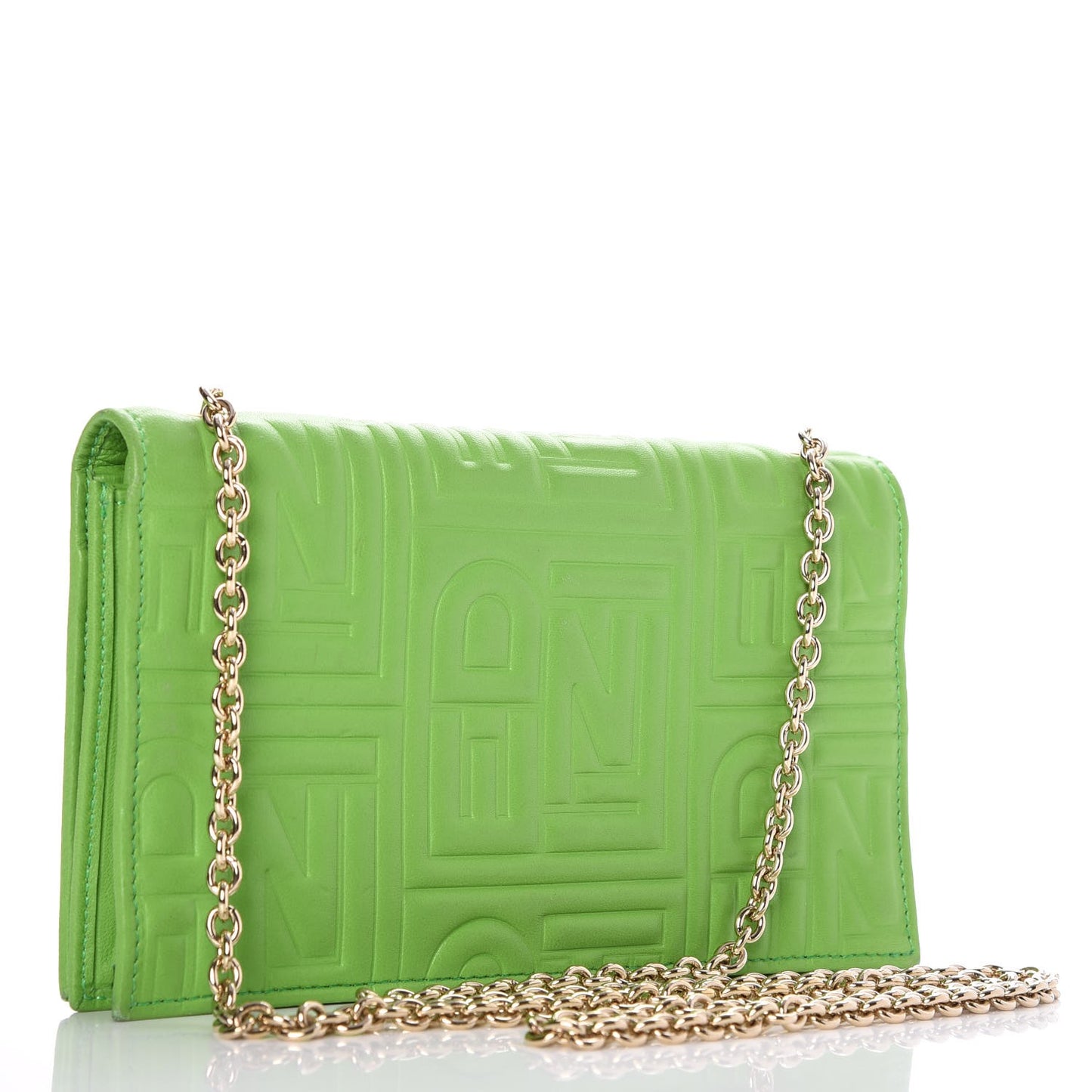 Nappa Logo Embossed Long Wallet On Chain Green