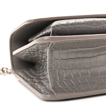 Saint Laurent Calfskin Crocodile Embossed Monogram Sunset Chain Wallet Grey 15 of 17