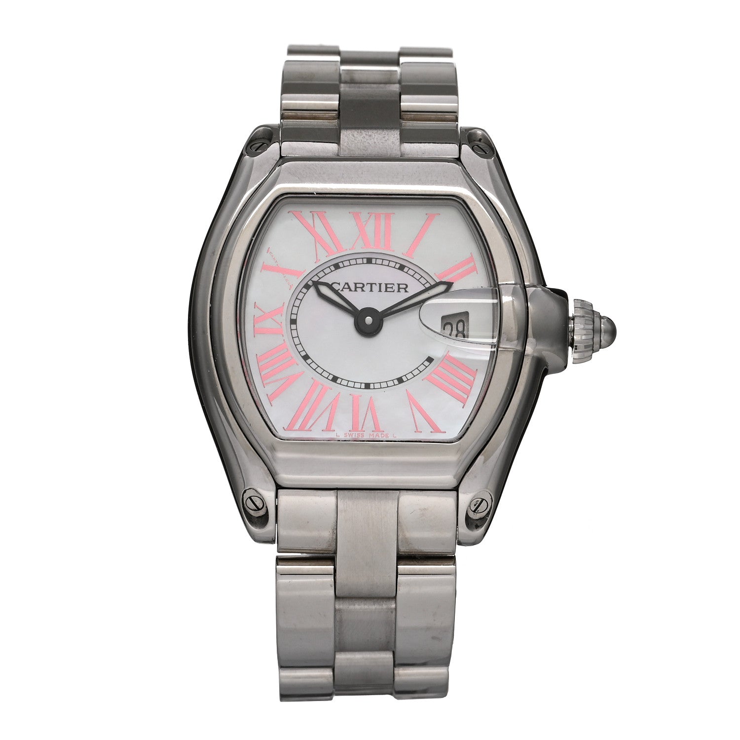 Cartier Stainless Steel Mother of Pearl 31mm Roadster Quartz Watch Pink 1 of 5
