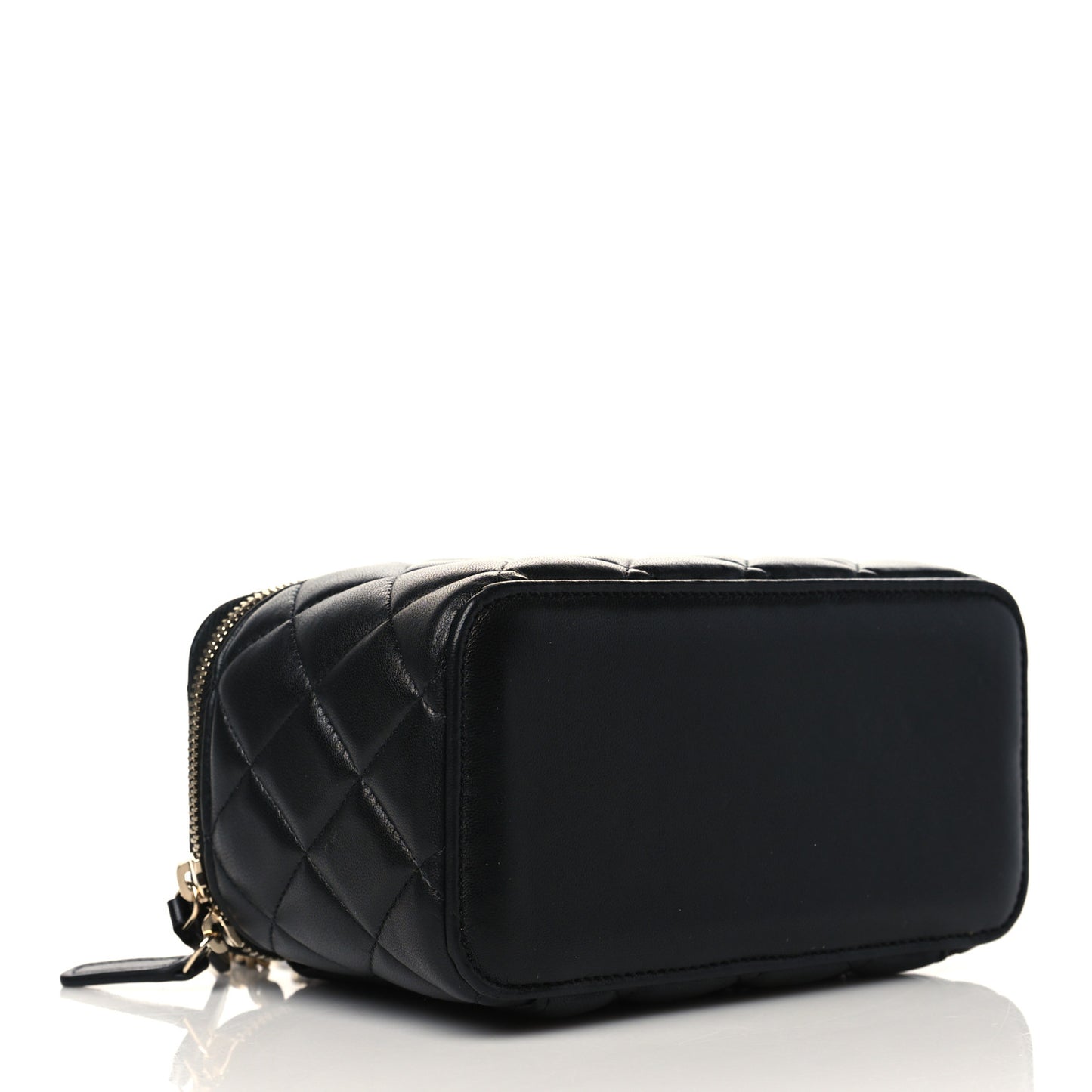 Lambskin Quilted Small Top Handle Vanity Case With Chain Black