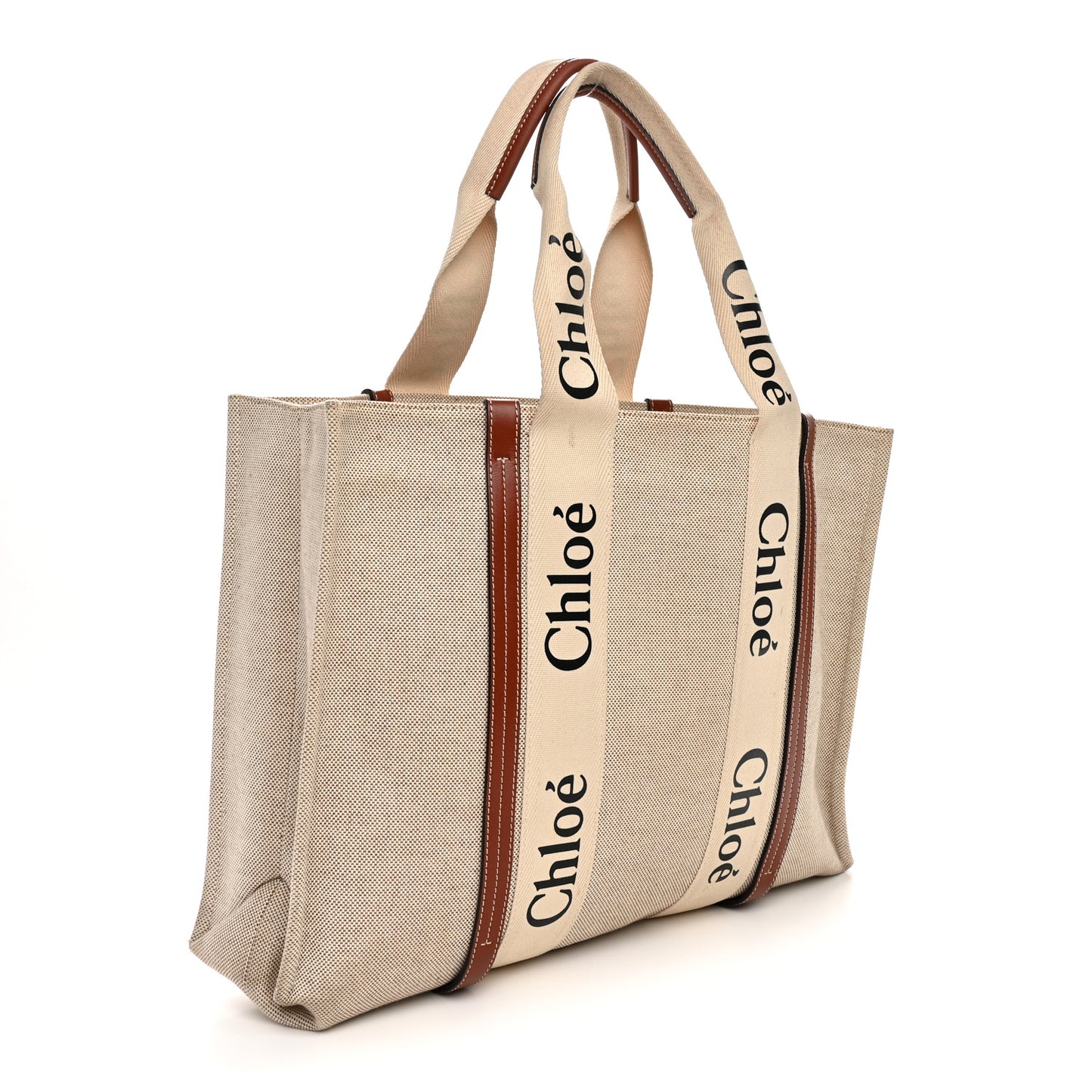 Cotton Calfskin Large Woody Ribbon Tote White Brown