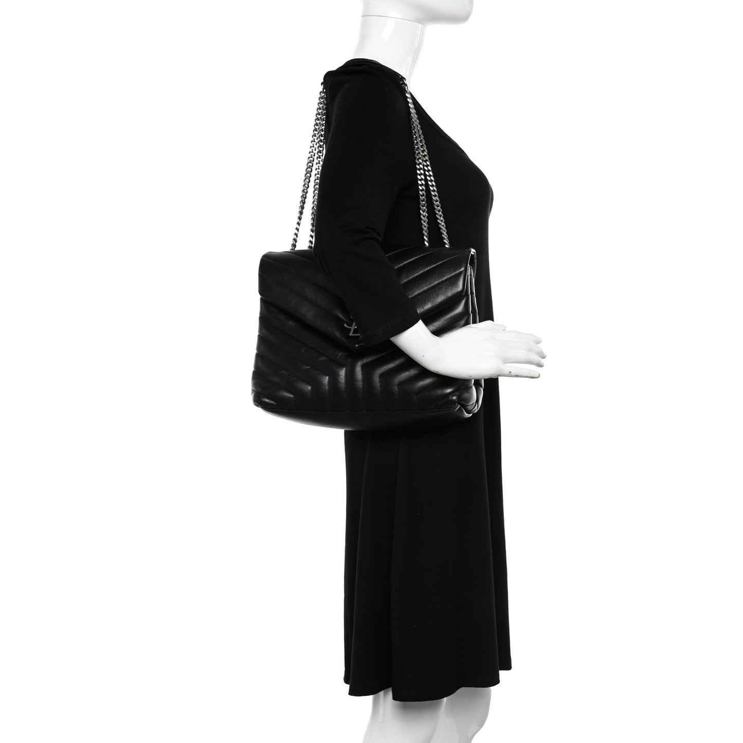 Calfskin Y Quilted Monogram Medium Loulou Chain Satchel Black