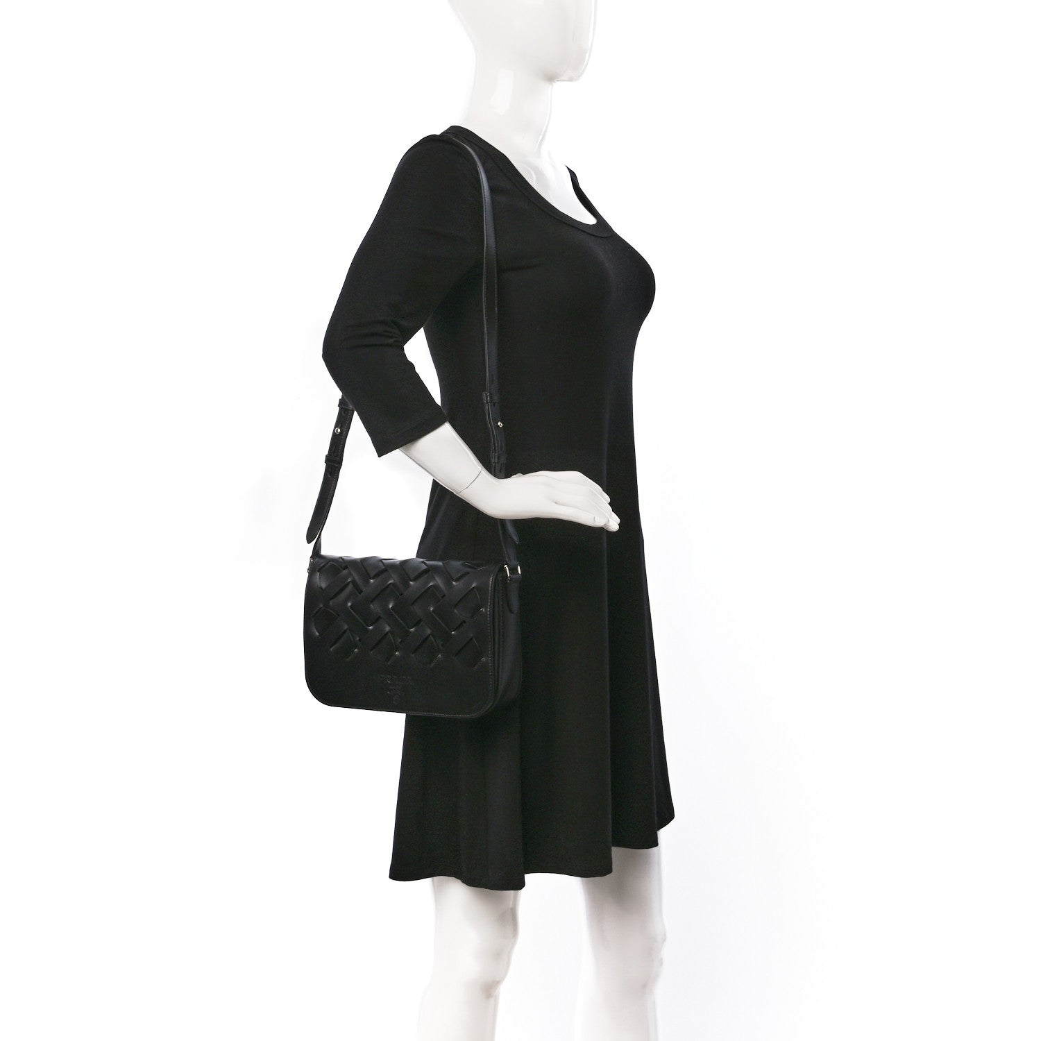 Prada Vitello Intreccio Tress Shoulder Bag Black 2 of 8