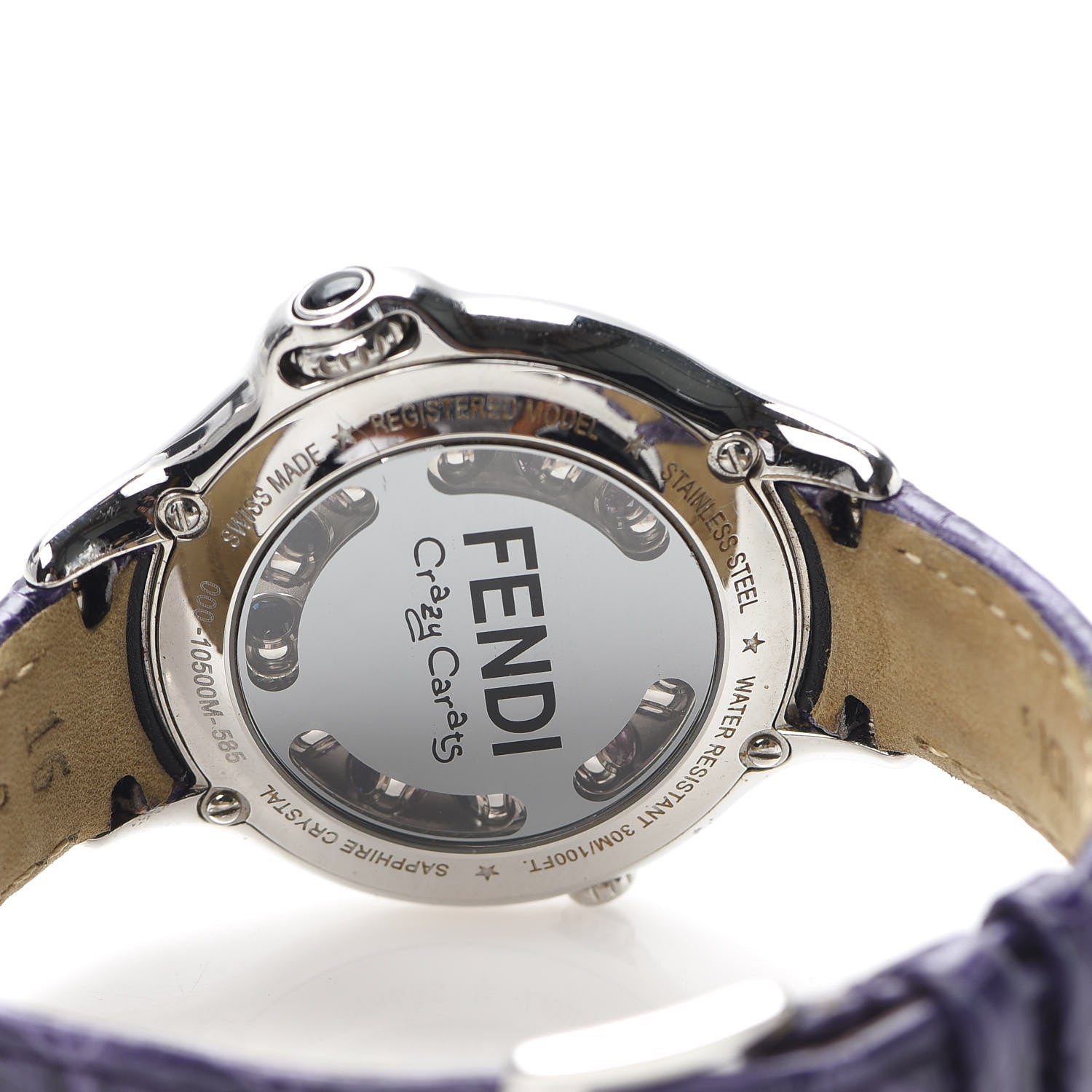 Fendi Stainless Steel Alligator Diamond Bezel Topaz 38mm Crazy Carats Rotating Gem Quartz Watch 6 of 8