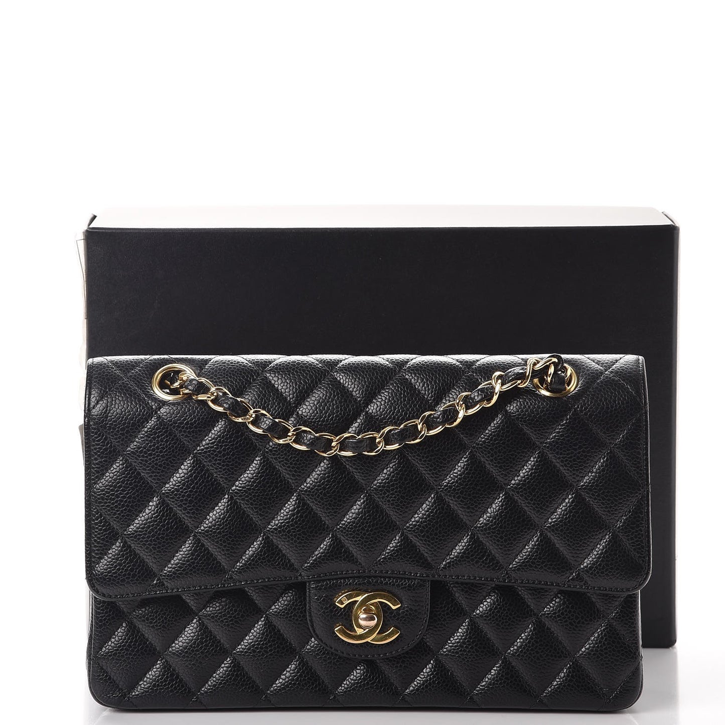Caviar Quilted Medium Double Flap Black