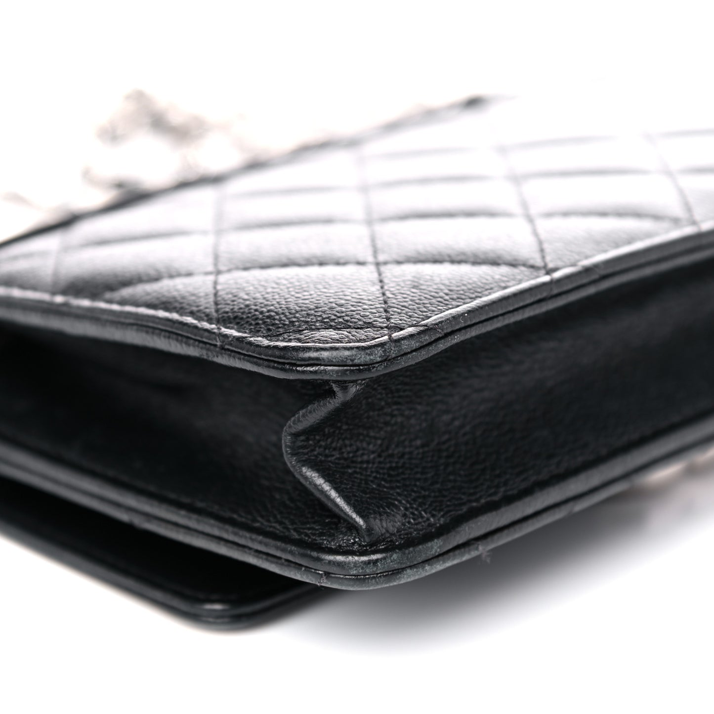 Grained Calfskin Quilted CC Box Wallet On Chain WOC Black