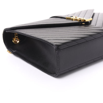 Saint Laurent Grain De Poudre Matelasse Chevron Large Monogram Satchel Black 5 of 8