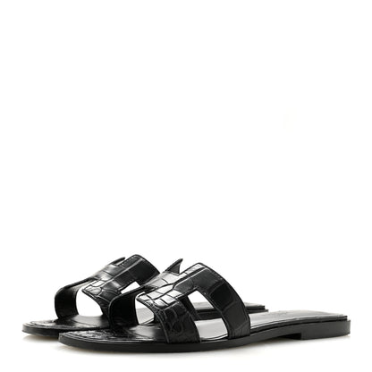 Hermes Matte Alligator Oran Sandals 36.5 Black 4 of 11